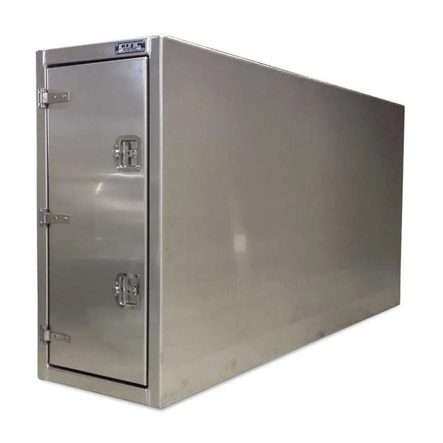 Cross Box Single Swing Side Door Aluminum Smooth with Stainless Steel T-Handles 30" Width x 48" Height x 87.5" Depth