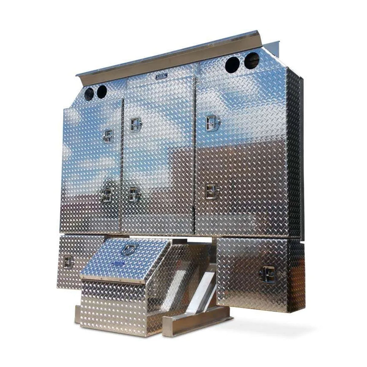 Cab Rack Enclosed with 3 Doors, 2 T-Handles each Aluminum 2 Chain Hangers, 1 Shelf x 70” Width x 68" Height x 8" Depth